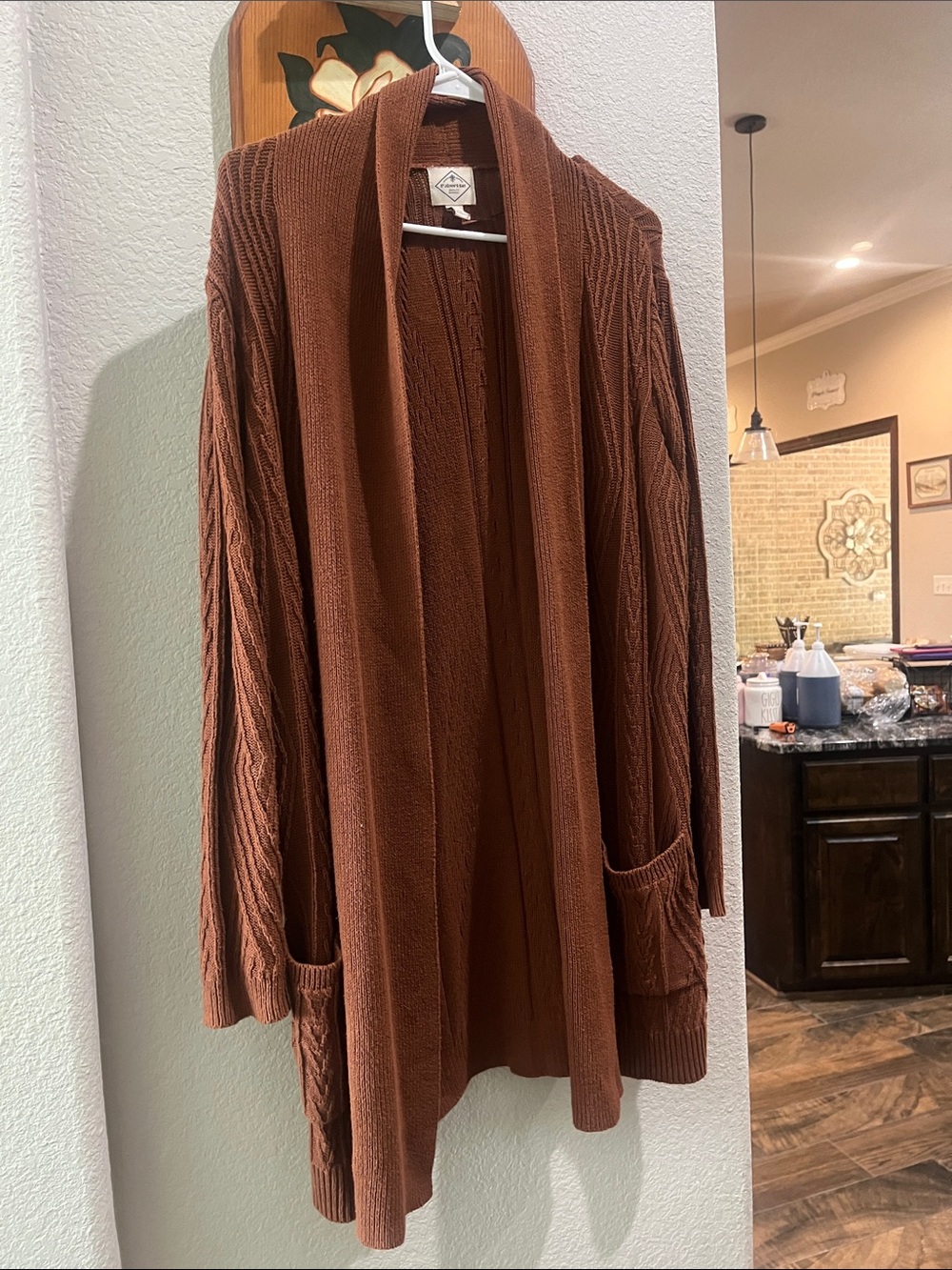 St. John's Bay Rust Open-Front Cable Sleeve Cardigan